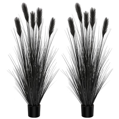 5ft 2-Pack Artificial Black Feather Reed Grass, 59in Tall Artificial Indoor O...