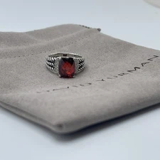 David Yurman Sterling Silver Petite Wheaton Ring Garnet & Diamonds Size 7