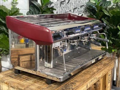 EXPOBAR MEGACREM HIGH CUP 3 GROUP ESPRESSO COFFEE MACHINE STAINLESS & RED CAFE
