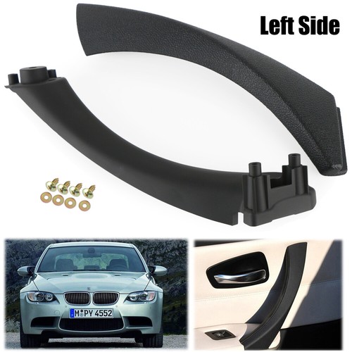Black Left Side Inner Door Panel Handle + Outer Pull Trim Cover For BMW