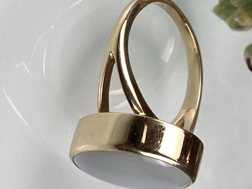10k Solid Yellow Gold Natural White Opal Cabochon Ring Size 6 Signed 4.77 Grams - Picture 6 of 24