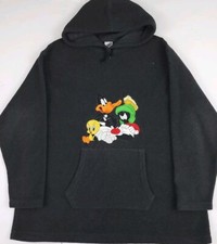 Vintage Y2k 2000 Looney Tunes Warner Bros Embroidered Fleece Hoodie Cartoon Vtg