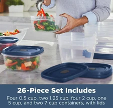 RUBBERMAID Food Storage Container Set w/EASY FIND LIDS 26-PC, BLUE, Vented - NEW