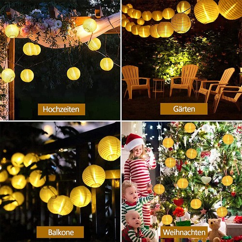 Solar LED Lichterkette Lampions Laterne Außen Beleuchtung Garten Party Lampion - Bild 18 von 25
