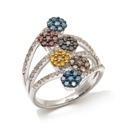 1 kt mehrfarbiger natürlicher Diamant Blume Cluster 925 Sterlingsilber Ringgröße 7