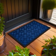 G128 Home Entrance Blue Geometric Floral Pattern Door Mat 23x35 In Welcome Mats