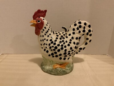 Wang's International Ceramic Rooster Tea pot Pitcher 8” Tall Black