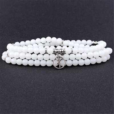 6mm White Jade Bracelet 108 Beads Dancer Buddha Chakra Chic Cuff Mala