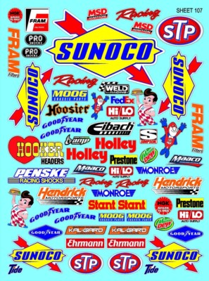CLEAR VINYL Sticker Sheet 107 Sunoco Decal 1/24-1/16 Scale DIE CUT PEEL ...