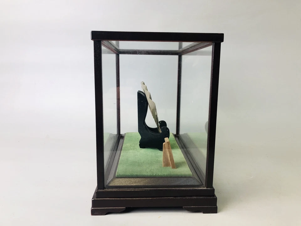 Y7206 OKIMONO из чистого серебра складной вентилятор подписанный стеклянный чехол Японии антикварный декор - Изображение 2 из 4