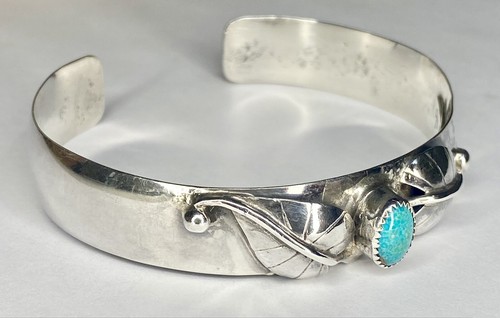 Vintage Sterling Silver Turquoise Southwest Style Cuff Bracelet Signed JO - Foto 8 di 21
