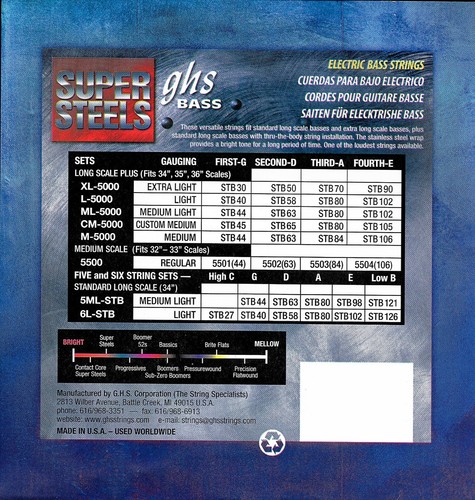GHS 5500 Super Steels Bass Guitar Strings; Medium Scale - gauges 44-106 - Picture 2 of 2
