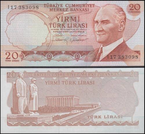 Turkey 20 Lira, L.1970 (1974 ND), P-187b, UNC, Prefix - I - Picture 1 of 1