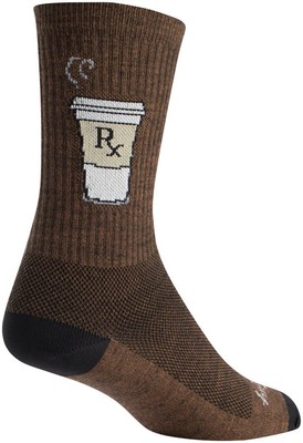 SockGuy Wool Coffee Addict Socks 6inch Brown Large X-Large Unisex TurboWool