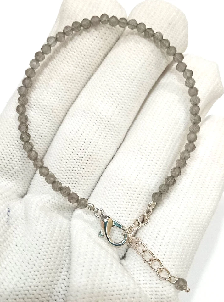 Natural Smoky Quartz Gemstone 3-4 mm. Faceted Round Beads Bracelet Foto 3 de 4