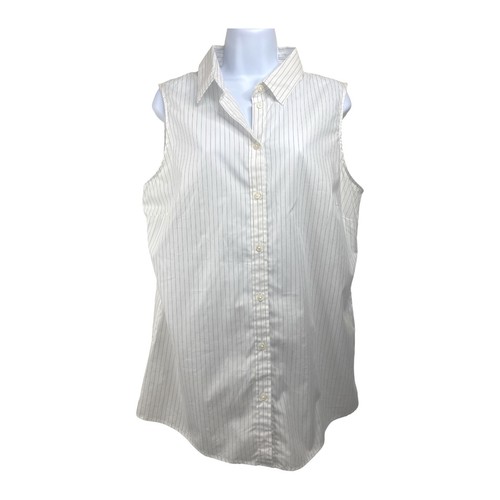 NWT Banana Republic White Stripe Tailored Fit Sleeveless Button Shirt Size 14