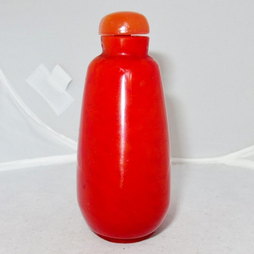 3,65" Antik ? Chinesische rote Peking Glas Schnupftabakflasche mit Karneol orange Farbe - Bild 2 von 12