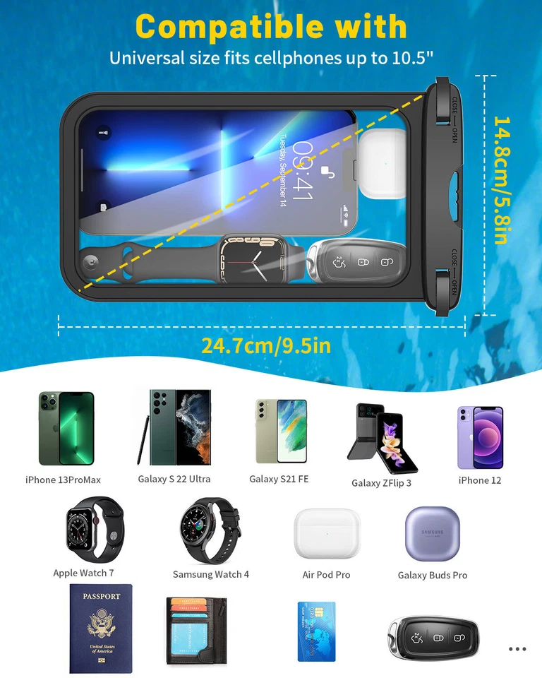 Bolsa de telefone grande à prova d'água capa subaquática flutuante bolsa seca para celular - Imagem 3 de 4