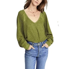 Free People Santa Clara Waffle Knit Thermal Top Ferngully Size Medium $78 MSRP