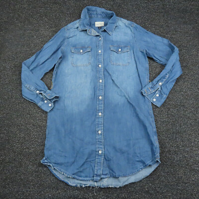 Universal Thread Shirt Womens XS Extra Small Blue Button Up Long Sleeve Ladies