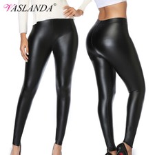 Black Faux PU Leather Skinny Pant Trousers Push Up Butt Lift Stretch Leggings U4