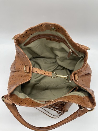 GILI Purse Cognac Brown Ostrich Embossed Leather Large Handbag Purse NICE! - Picture 6 of 14