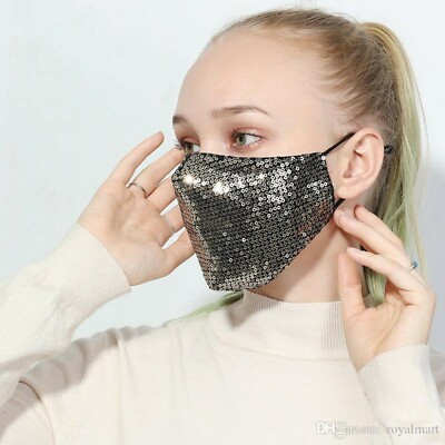 Women's Reusable Washable Sequin Glitter Cloth Cotton Fabric Face Mask Cover