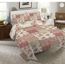 Laural  Home Full/Queen Quilt Set Cottage Florals 100% Cotton 