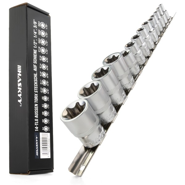 "Haskyy AußEn Torx StecknüSse SteckschlüSsel Satz E4-E24 Nuss Set 1/2\" 3/8\" 1/4\""-image