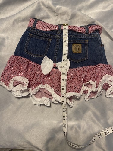 Kiddie Korral Western Denim Pink Sequins Ruffle Skirt Girls Size 8 - Picture 6 of 16