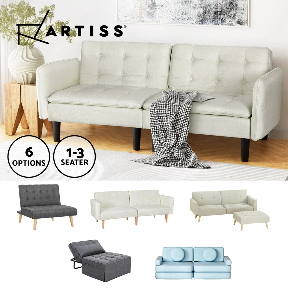 Artiss Sofa Bed Couch Convertible Lounge 1-3 Seater Adjustable Recliner Futon
