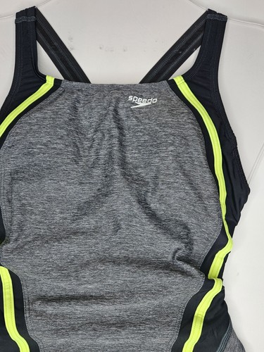 Speedo Women's Athletic One Piece Swimsuit Gray Neon Size 6 - Picture 2 of 8