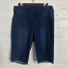 DG2 Diane Gilman Womens Jean Shorts L Blue Denim Stretch Pull On Raw Hem AV12