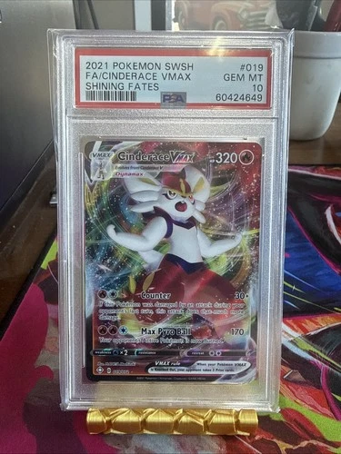 Pokémon TCG Cinderace VMAX Shining Fates Holo Ultra Rare Card 019/072 PSA Gem 10