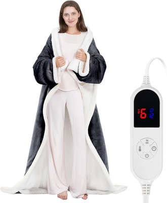 Cozy Wearable Heated Blanket with Sleeves & Foot Pocket, 6 Heat Settings