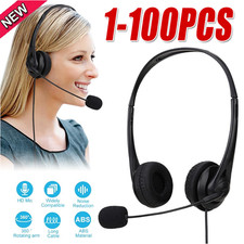 USB Headset Headphone Microphone Noise Cancelling For PC Computer Call Chat LOT