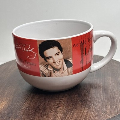 RARE ELVIS Presley Signature Love Me Tender Big Mug Official Product Round Soup