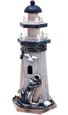 Wooden Lighthouse Decor, 10.25Inch Decorative Nautical Rustic Ocean Sea Beach