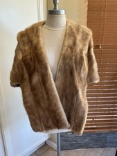 Vnt Light Brown Blonde Mink Fur Collared Stole Wrap Capelet With Pockets Shawl