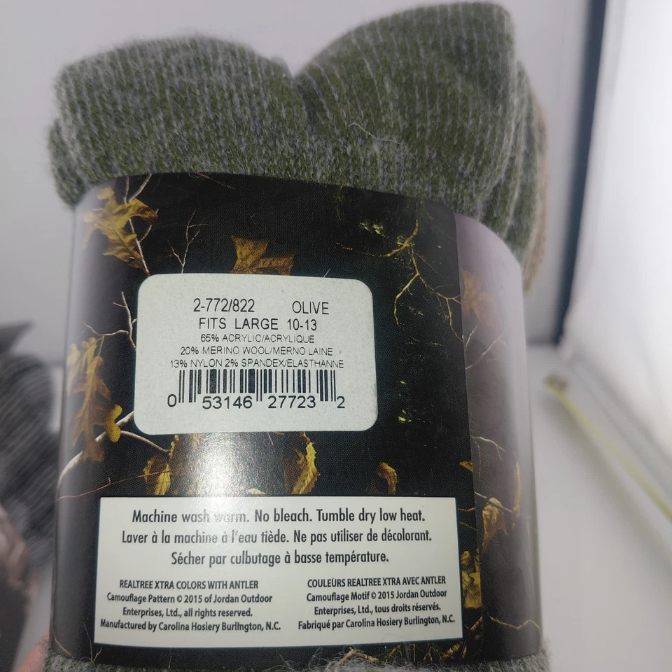 2 PAIR REALTREE MERINO WOOL BOOT WINTER HIKING SOCKS MENS SHOE SIZE 9-13 - Image 4 of 4