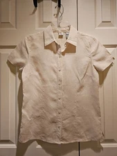 Vintage Real Clothes Saks Fifth Avenue Irish Linen Shirt BLOUSE Sz 4 ECRU WHITE
