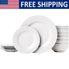18-Piece White Dinnerware Set Plates Bowls Service for 6 Dining Room Serveware