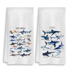 Shark Towels Set of 2, Species of Sharks Decorative Hand Towels for Bathroom,...