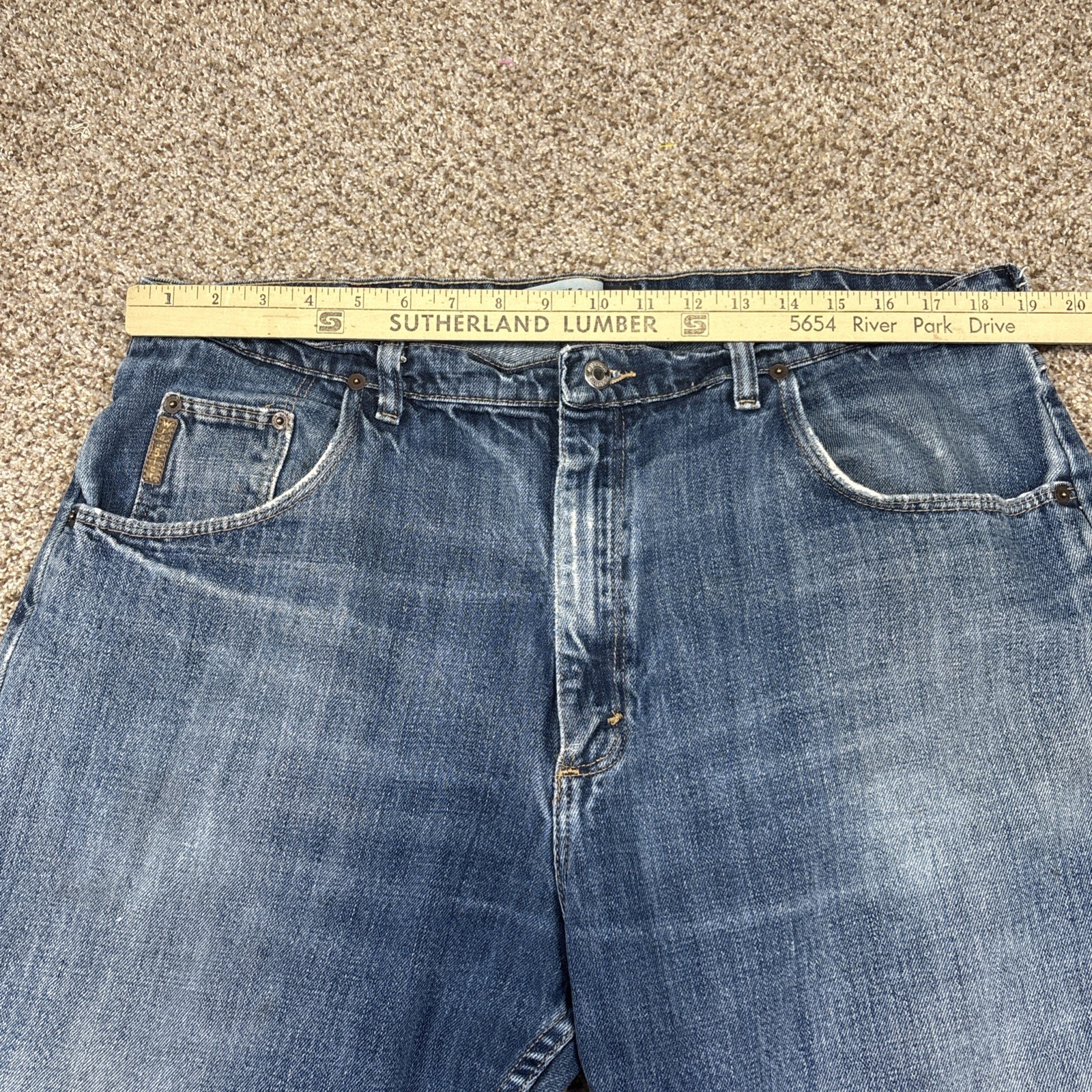 Wrangler Jeans Mens 38x29 Blue Cotton Loose Fit Denim Workwear Distressed - View 5