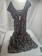 Women's Flutter Short Sleeve Maxi A-Line Dress Universal Thread Black Floral A11