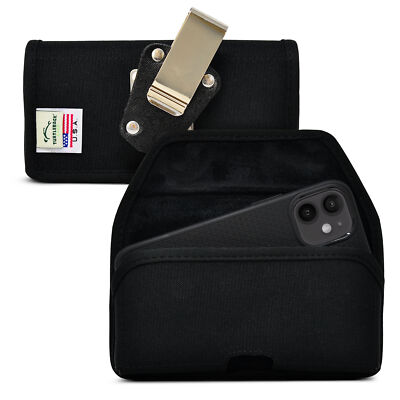iPhone 12 13 Mini Belt Holster Black Nylon Pouch with Heavy Duty Rotating Belt