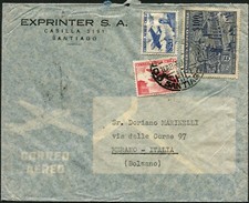 Chile Santiago to Italy Airmail Cover 1957 Latin America Postage