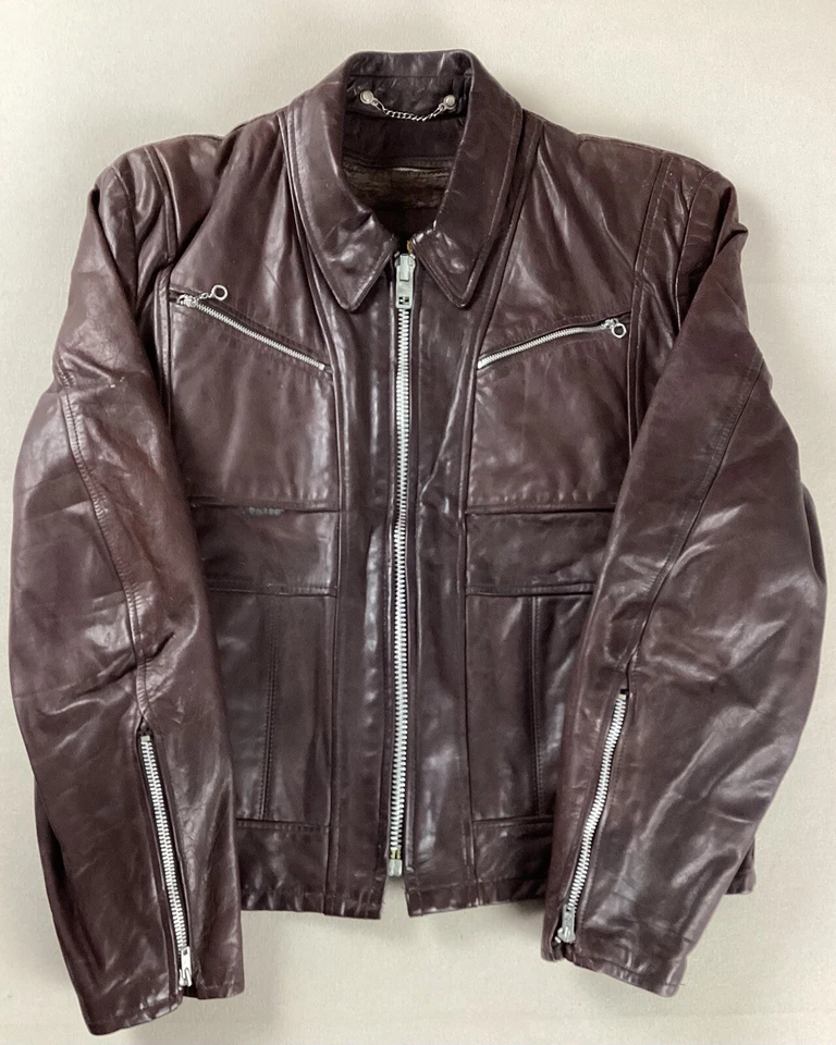 Chaqueta de moto vintage de cuero Fidelity con forro marrón talla 42 Foto 3 de 4