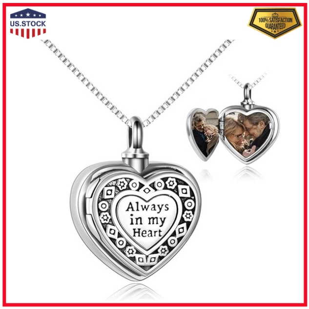 ONEFINITY Sterling Silver Locket for Ashes Always in My Heart Urn Necklace fo...