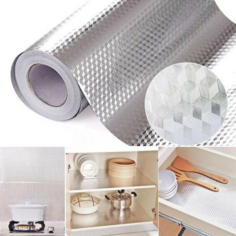 DIY Sticky Waterproof Oilproof Aluminum Foil Kitchen Wall Tile